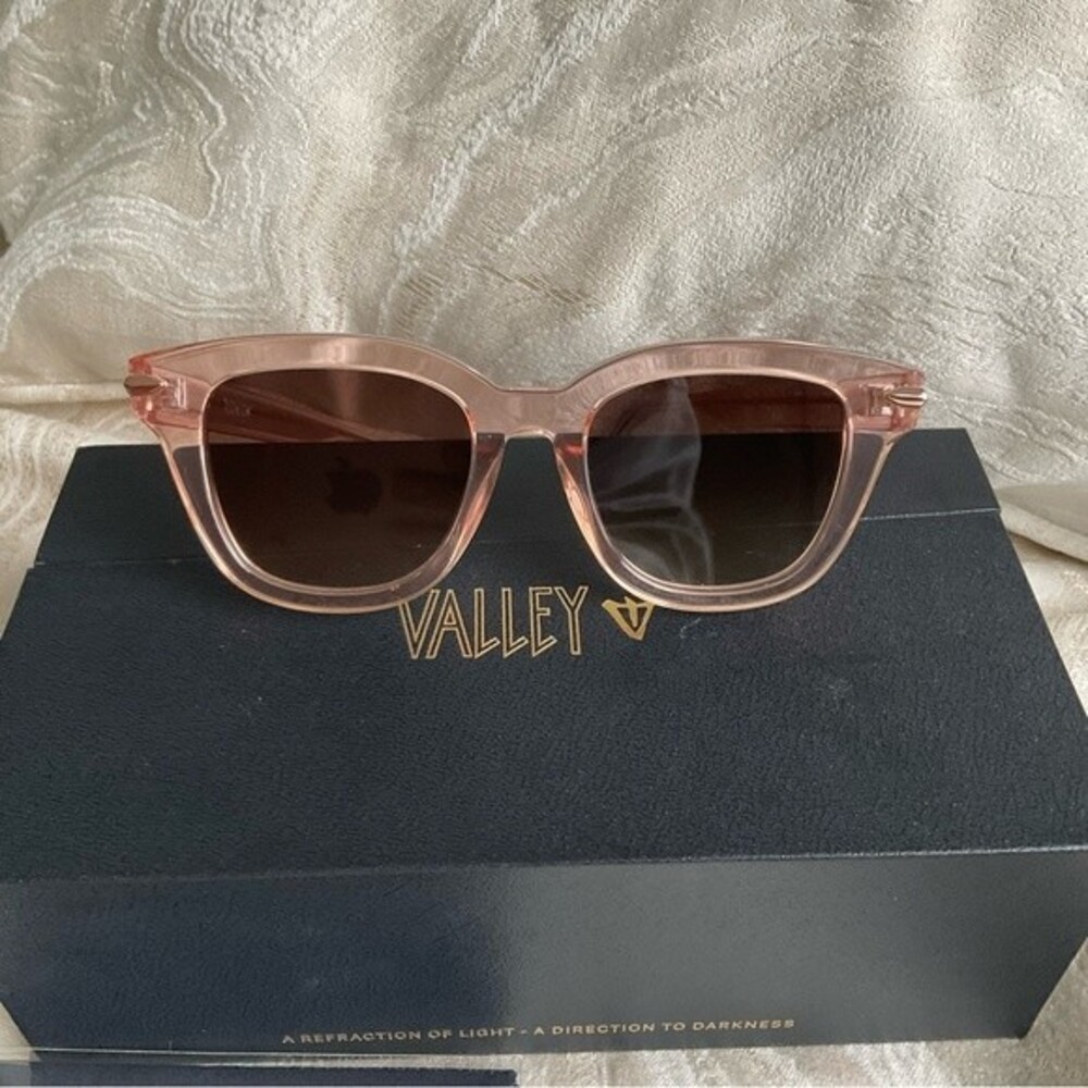 NEW Valley Eyewear Sunglasses BRAKE Crystal Pink w Rose Metal Trim Brown Lens - Picture 3 of 10